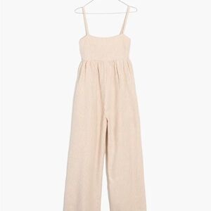 Madewell Cream Striped Smocked Wide-Leg Jumpsuit